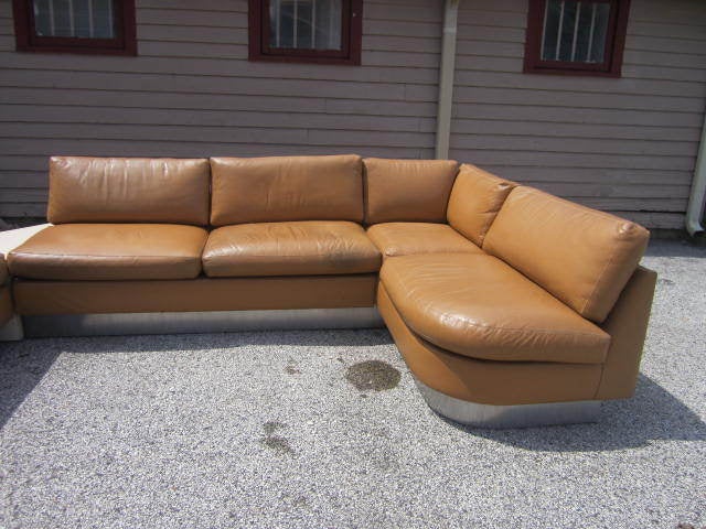 Milo Baughman Vierteiliges Leder-Sofa mit vier Teilen aus der Mitte des Jahrhunderts (Moderne der Mitte des Jahrhunderts) im Angebot
