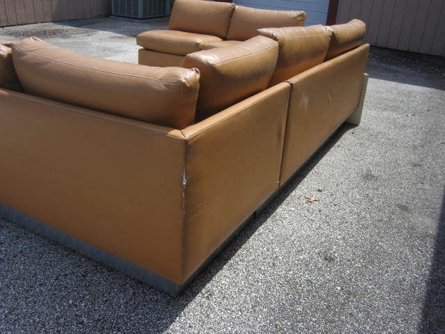 Mid-Century Modern Milo Baughman Leather Four-Piece Sectional Sofa Mid-Century For Sale