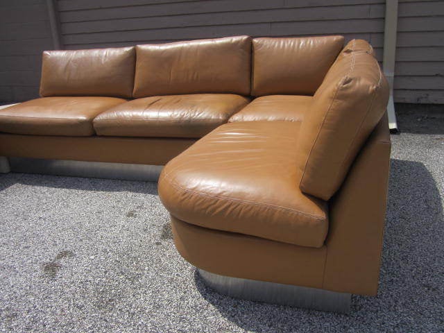 Milo Baughman Leather Four-Piece Sectional Sofa Mid-Century In Good Condition For Sale In Pemberton, NJ