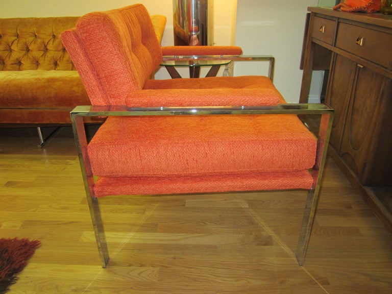 Unusual Orange Chrome Lounge Chair Mid-Century Modern For Sale 1