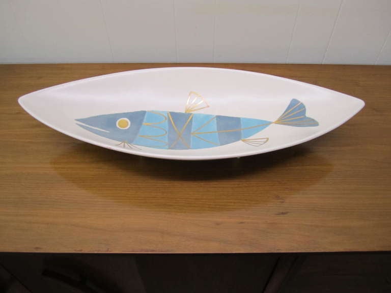 Pottery Large Scale Mid-century Modern Metlox Tropicana Fish PlatterConsole Bowl 
