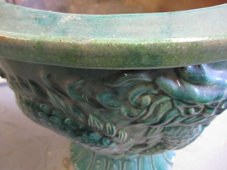 Amazing and Large Chinese Green Glazed Terra Cotta Urn and Pedestal 3