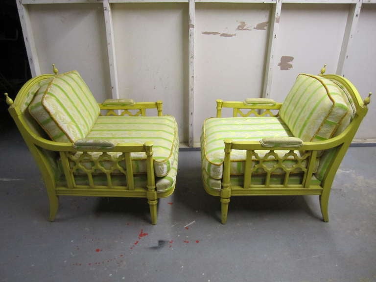Lovely Pair Of Oversized Regency Modern Lounge Chairs Hollywood Glam For Sale 2