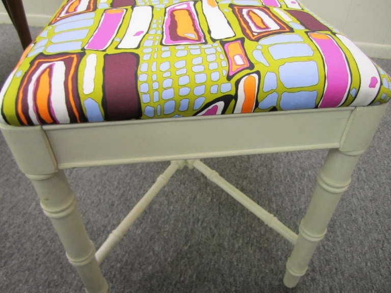 American Stunning Pucci Style White Faux Bamboo Vanity Bench Stool Hollywood Regency