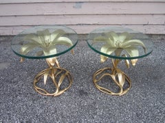 Arthur Court Style Amazing Pair of Gilded Gold Lily Tables Regency Modern