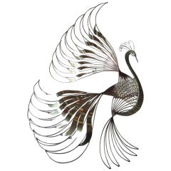 Curtis Jere Bird Of Paradise Metal Brass Wall Sculpture Mid-century