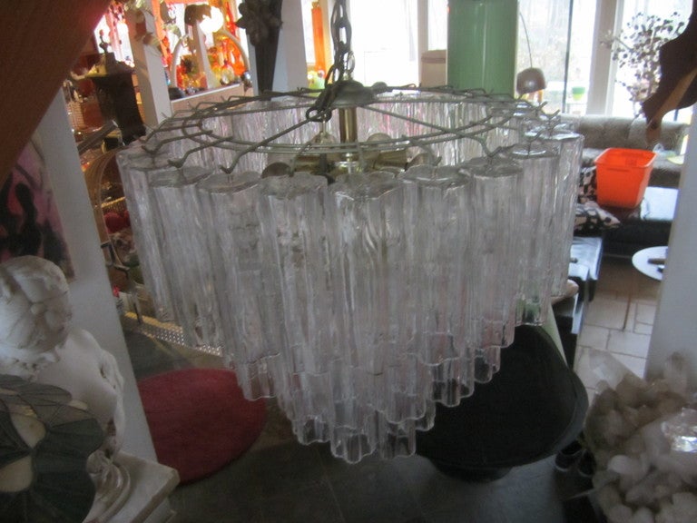 Mid Century Italian Venini Camer  Murano Glass Tronchi Tube 3-Tier Chandelier