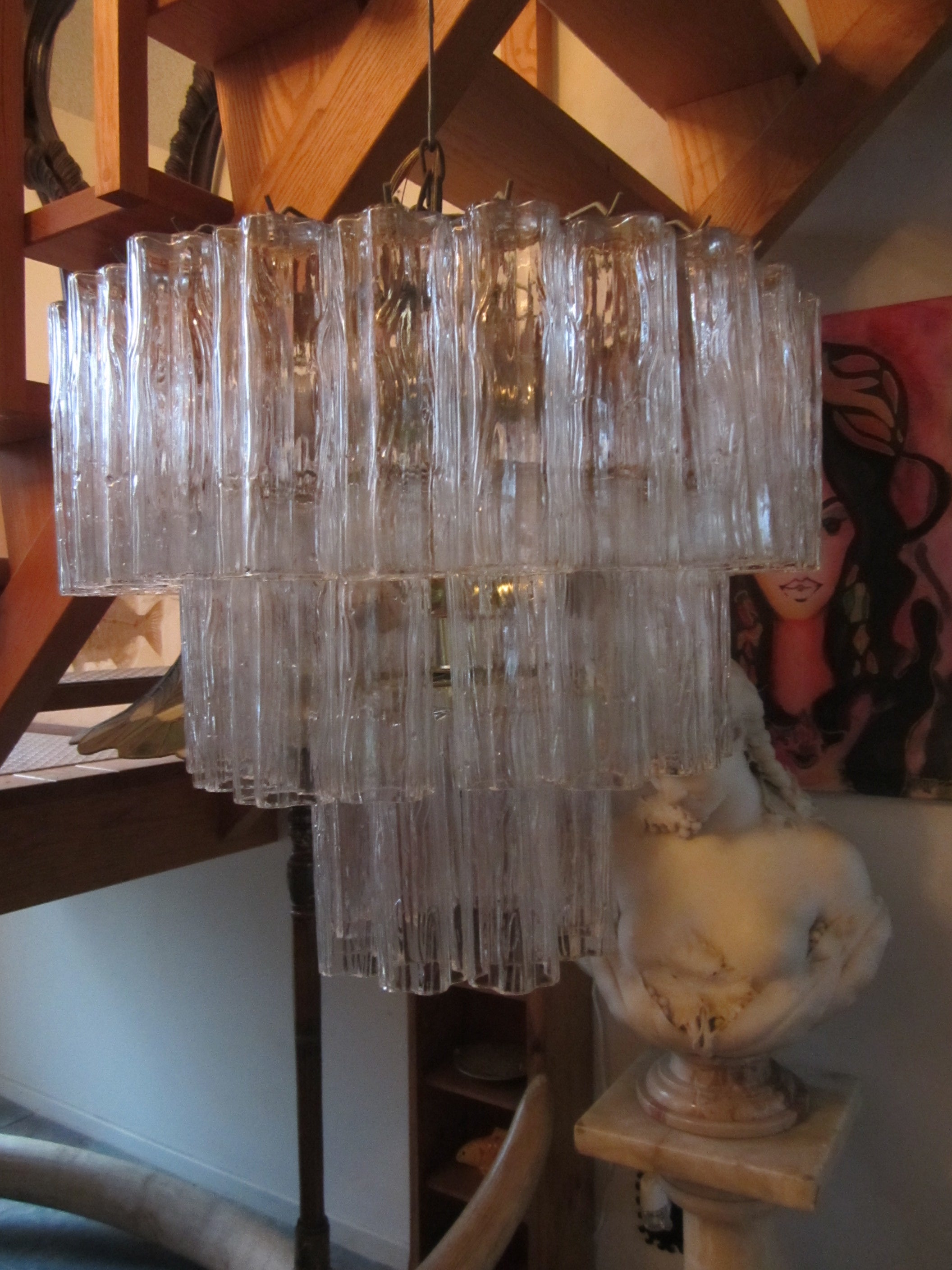Mid Century Italian Venini Camer  Murano Glass Tronchi Tube 3-Tier Chandelier