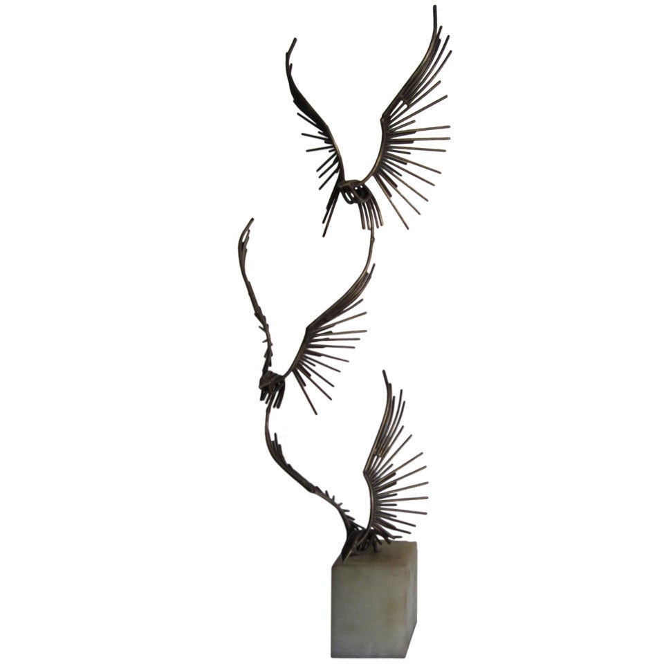Fabulous Curtis Jere Table Sculpture Flying Eagles Mid-century Modern For Sale