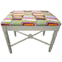 Stunning Pucci Style White Faux Bamboo Vanity Bench Stool Hollywood Regency