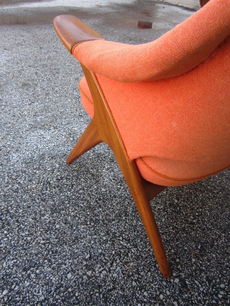 Upholstery Pair Danish Modern Papa Bear Style Teak Lounge Chairs