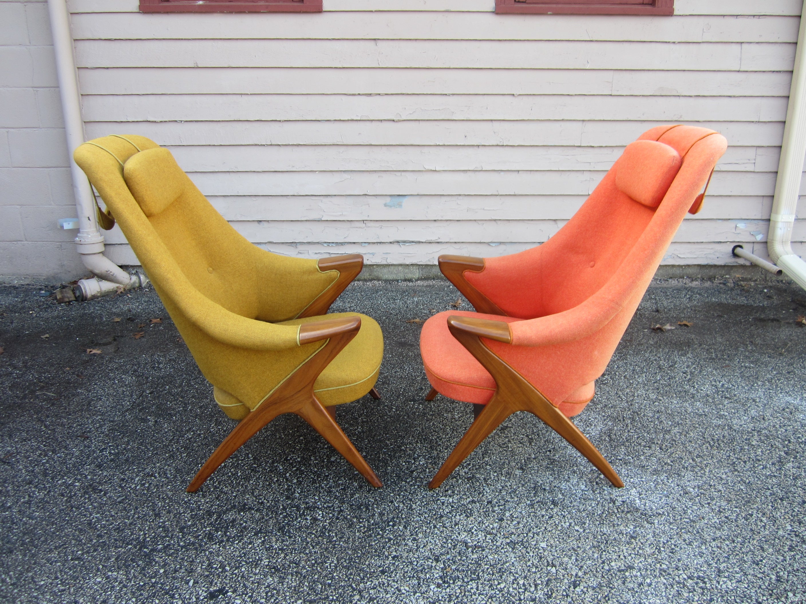 Pair Danish Modern Papa Bear Style Teak Lounge Chairs