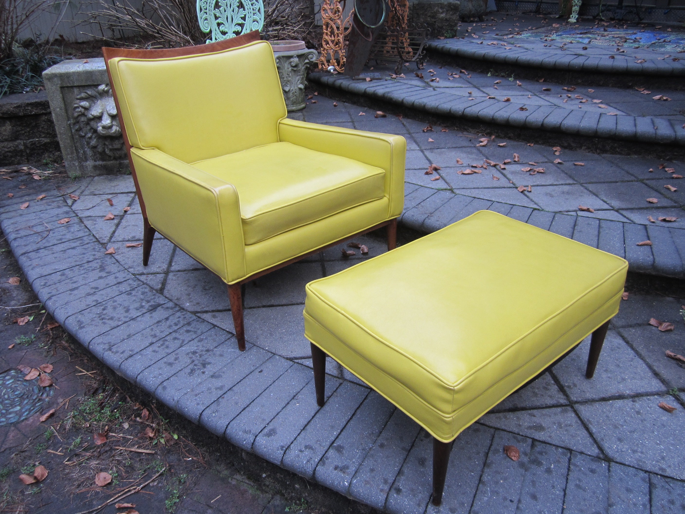 Paul Mccobb Yellow Faux Leather Lounge Chair And Ottoman Mid-century Danish Mod
