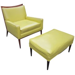 Paul Mccobb Yellow Faux Leather Lounge Chair And Ottoman Mid-century Danish Mod