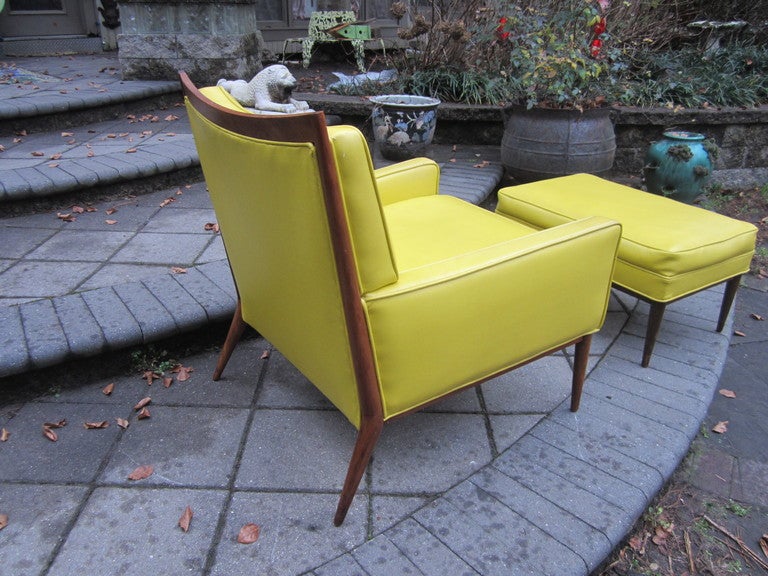 Paul Mccobb Yellow Faux Leather Lounge Chair And Ottoman Mid-century Danish Mod In Good Condition In Pemberton, NJ