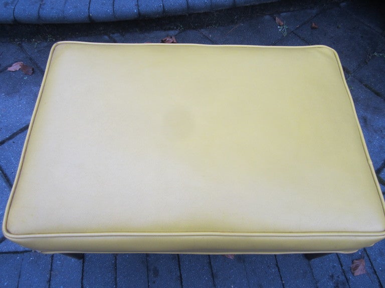 Walnut Paul Mccobb Yellow Faux Leather Lounge Chair And Ottoman Mid-century Danish Mod