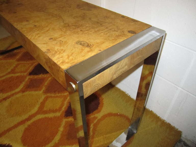Amazing Milo Baughman Style Chrome and Olivewood Console Table Mid-century Modern 2