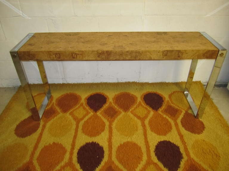 Amazing Milo Baughman Style Chrome and Olivewood Console Table Mid-century Modern 4