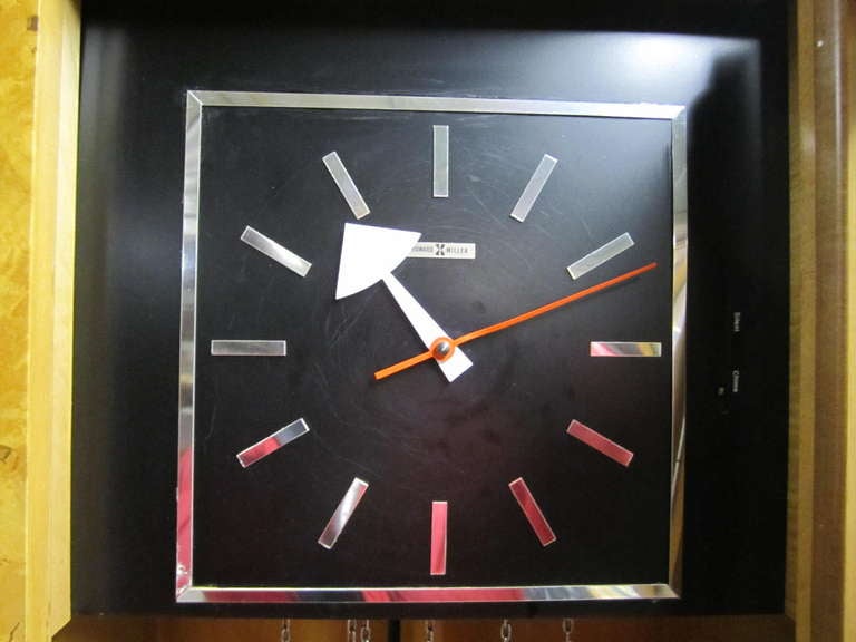 Late 20th Century Gorgeous Milo Baughman Style Olivewood and Chrome Howard Miller Tall Clock For Sale