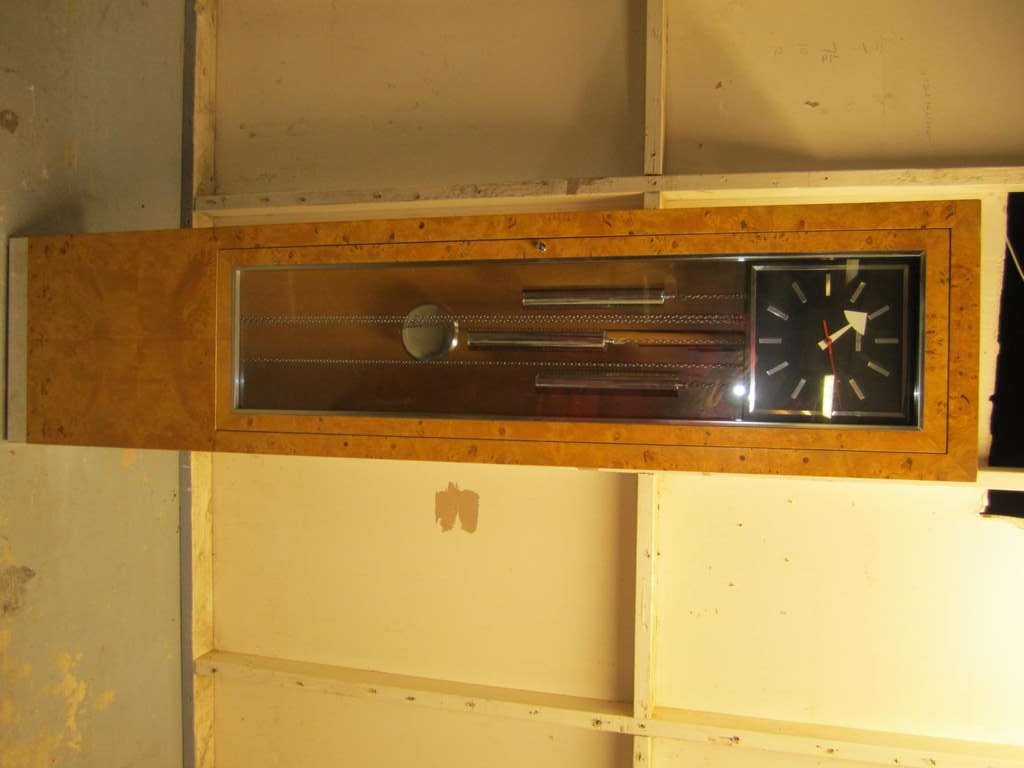 Gorgeous Milo Baughman Style Olivewood and Chrome Howard Miller Tall Clock For Sale 1