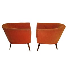 Used Nice Rare Pair of Signed Milo Baughman Barrel Back Chairs with Walnut Legs