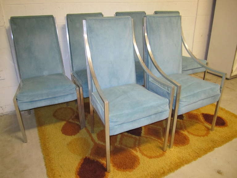 Mid-Century Modern Merveilleux ensemble de 6 chaises de salle à manger en aluminium massif de style Milo Baughman, mi-siècle moderne en vente