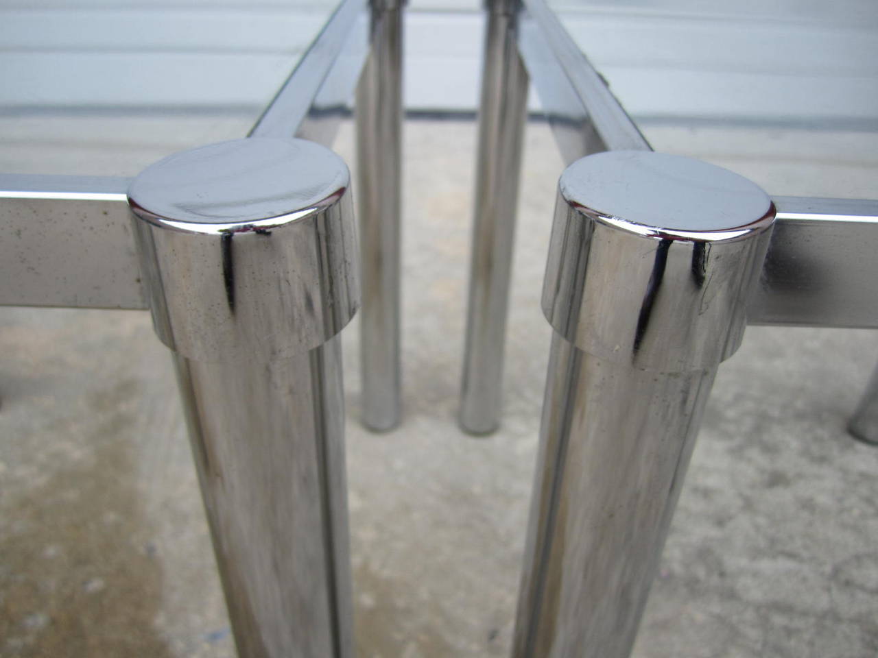 Polished Fun Set of Milo Baughman Style Square Chrome and Glass Stacking Nesting Tables For Sale