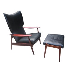 Danish Modern Moreddi Reclining Teak Lounge Chair and Ottoman