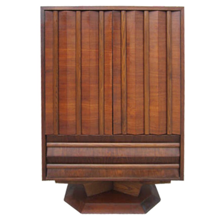  Brutalist Mid-century  Walnut Pedestal Tall Dresser