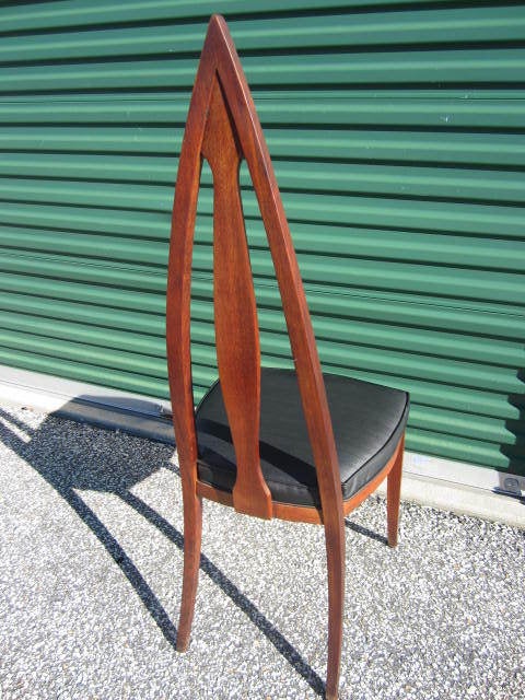 Set of 4 Mid Century Modern Cathedral Style Walnut Dining Chairs For Sale 2