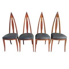 Set of 4 Mid Century Modern Cathedral Style Walnut Dining Chairs