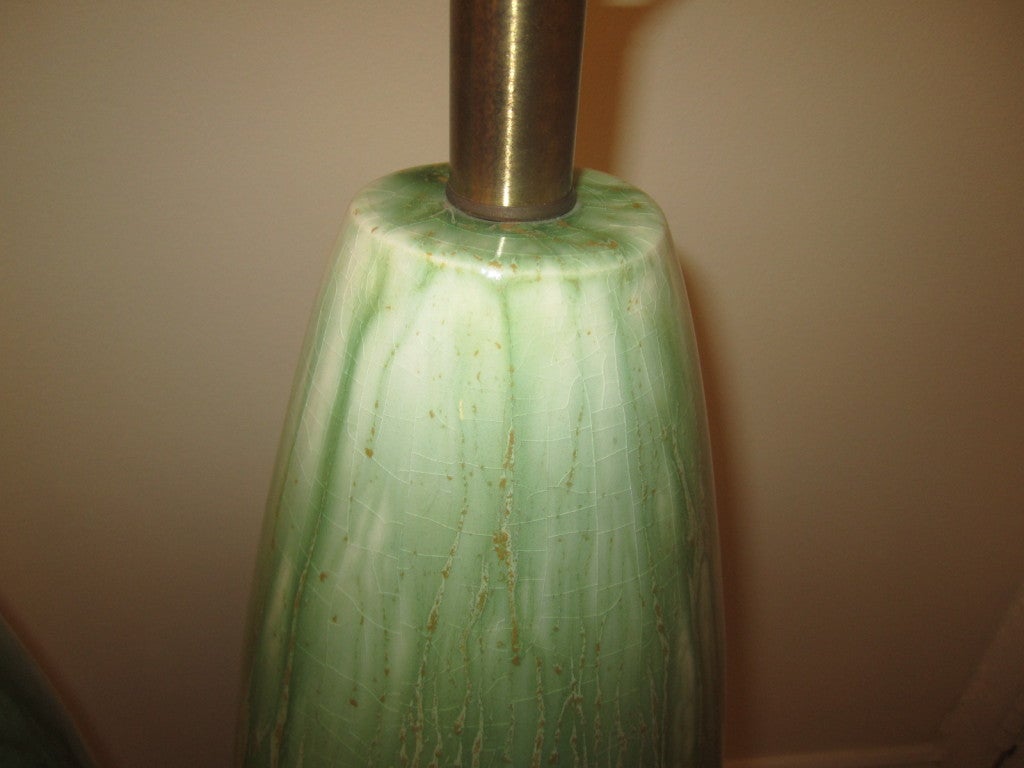 Amazing Pair of Tall Slender Ceramic Drip Glaze Lamps, Midcentury 1
