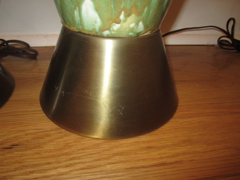 American Amazing Pair of Tall Slender Ceramic Drip Glaze Lamps, Midcentury