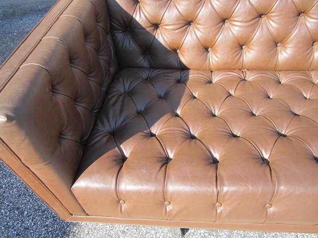 American Gorgeous Mid-Century Modern Tufted and Chrome Sofa Milo Style