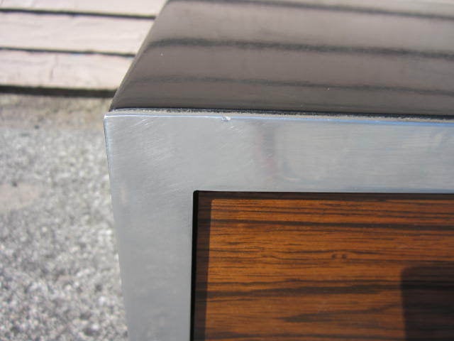 Mid-Century Modern Two Milo Baughman Style Rosewood Chrome and Black Lacquer Nightstands