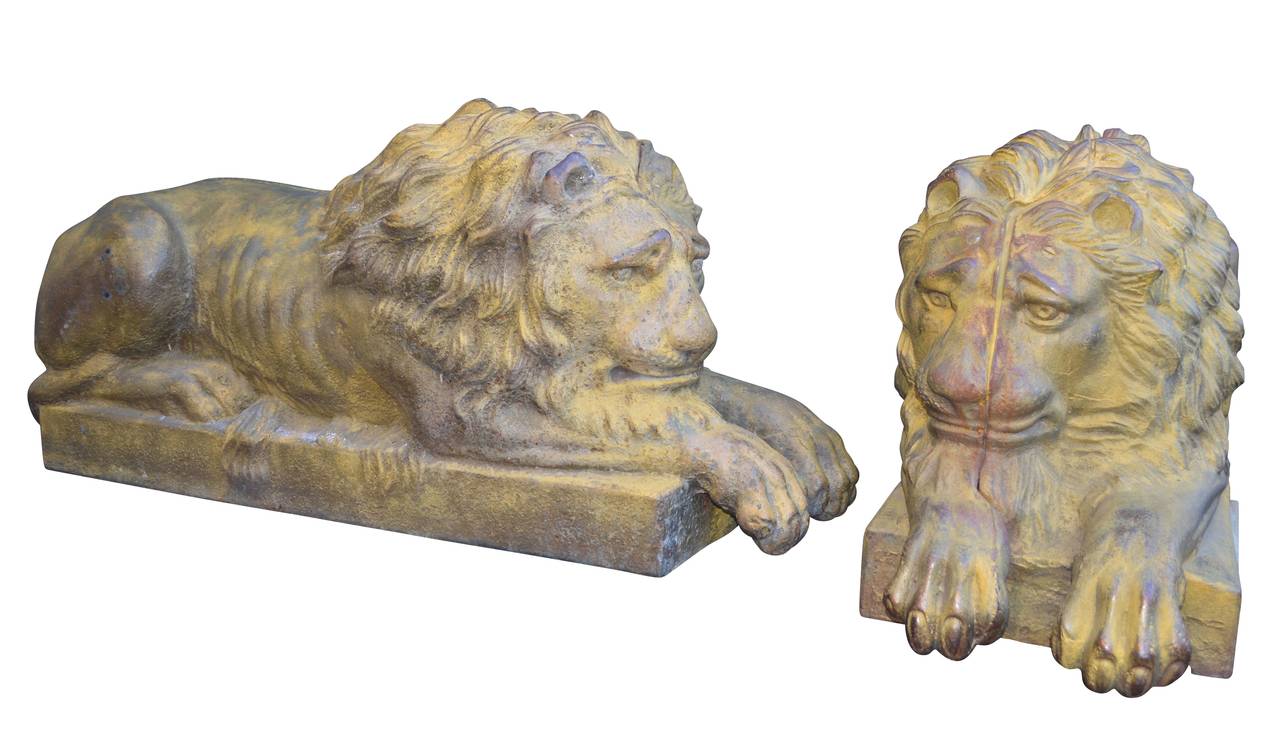 American Large Set of Cast Iron Garden Lions
