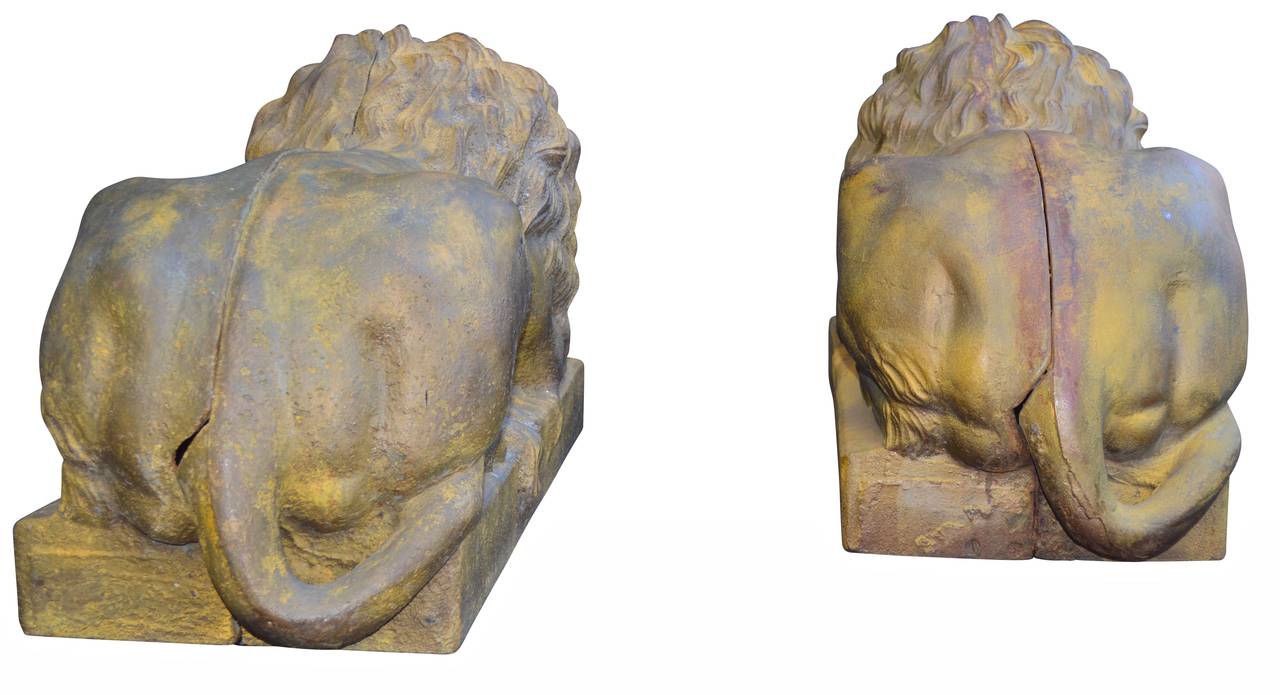 19th Century Large Set of Cast Iron Garden Lions