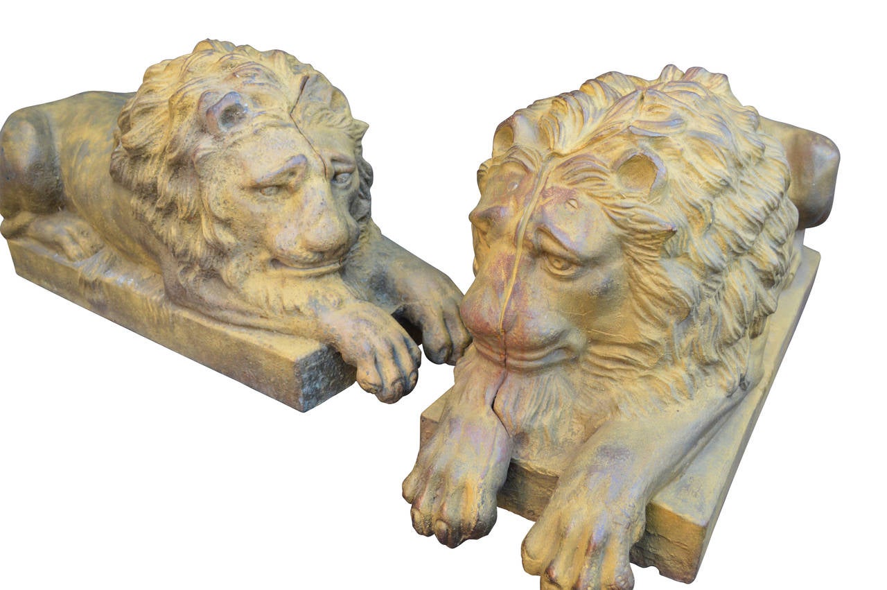 Large Set of Cast Iron Garden Lions 5