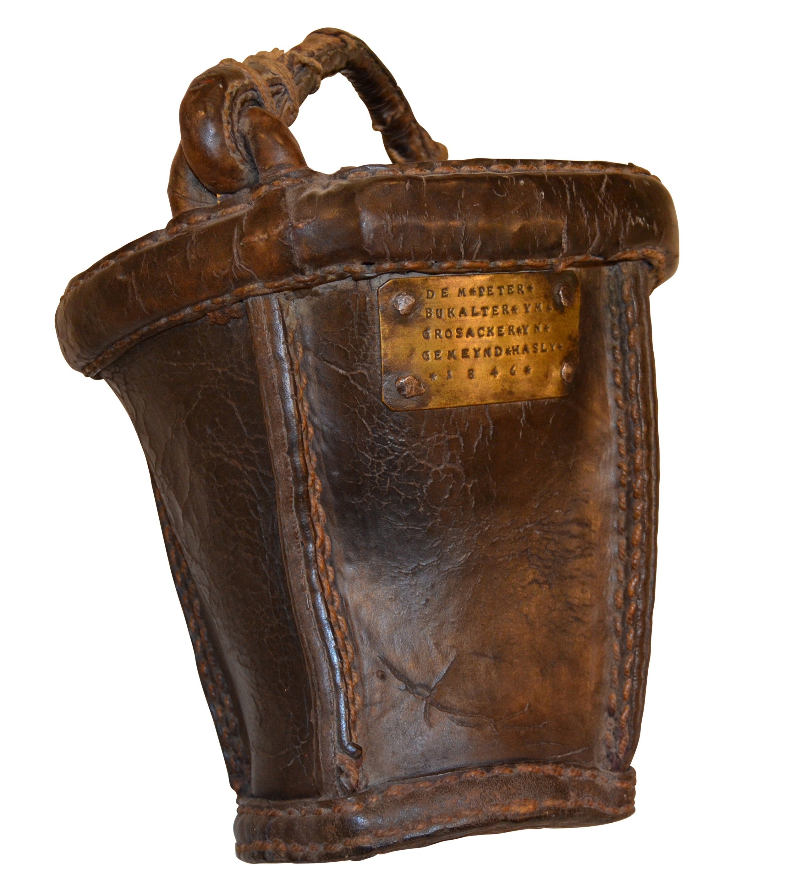 German leather fire bucket, dated 1846.