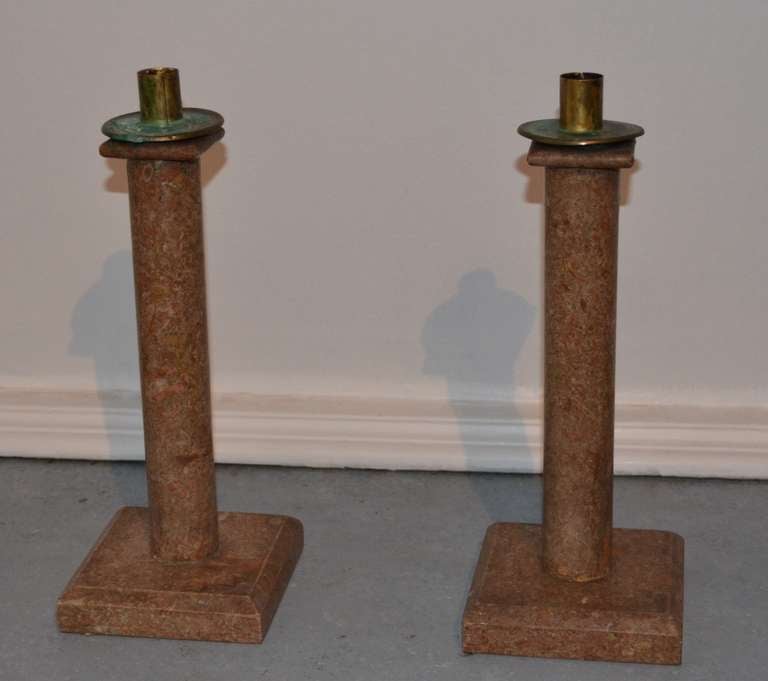 Hand-Crafted Swedish Pair Of 19th Century Marble Candlesticks