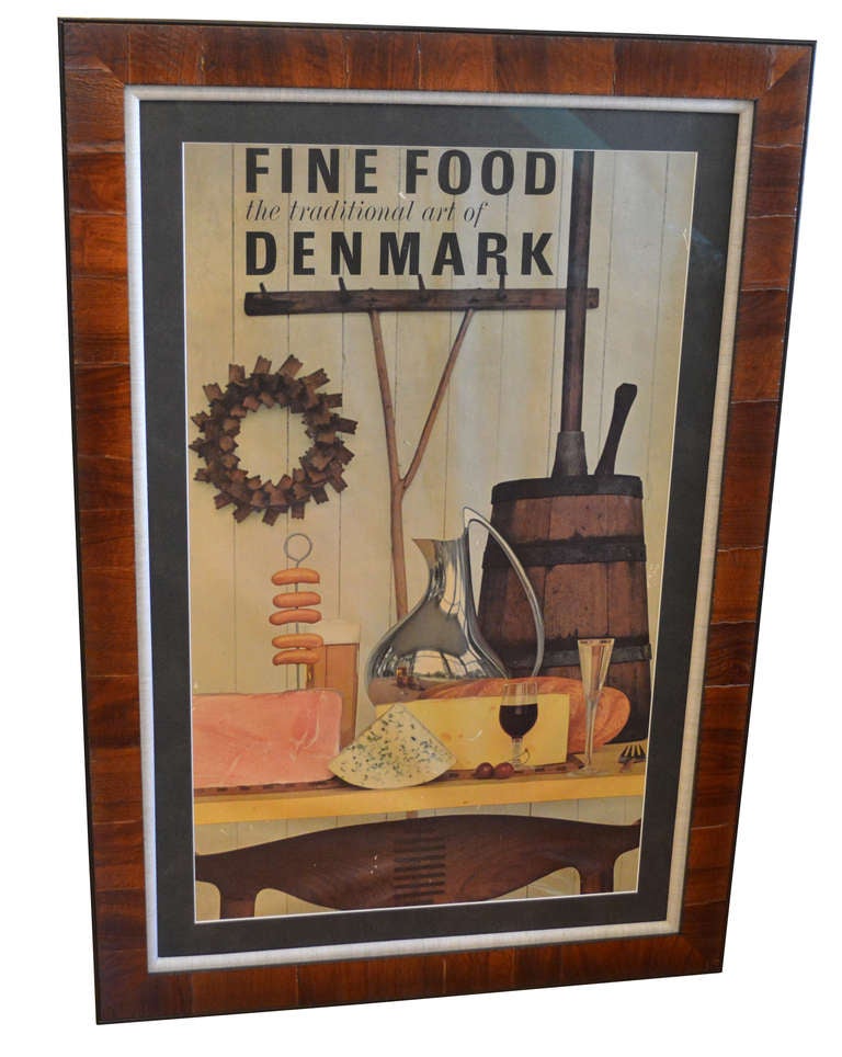 Charming Danish poster in wooden veneered frame.