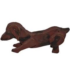 Antique Small 19th Century Wooden Toy Dog