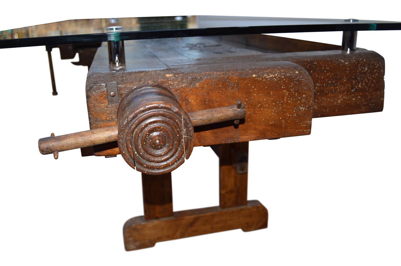 19th Century European Workbench as Glass Top Table 1