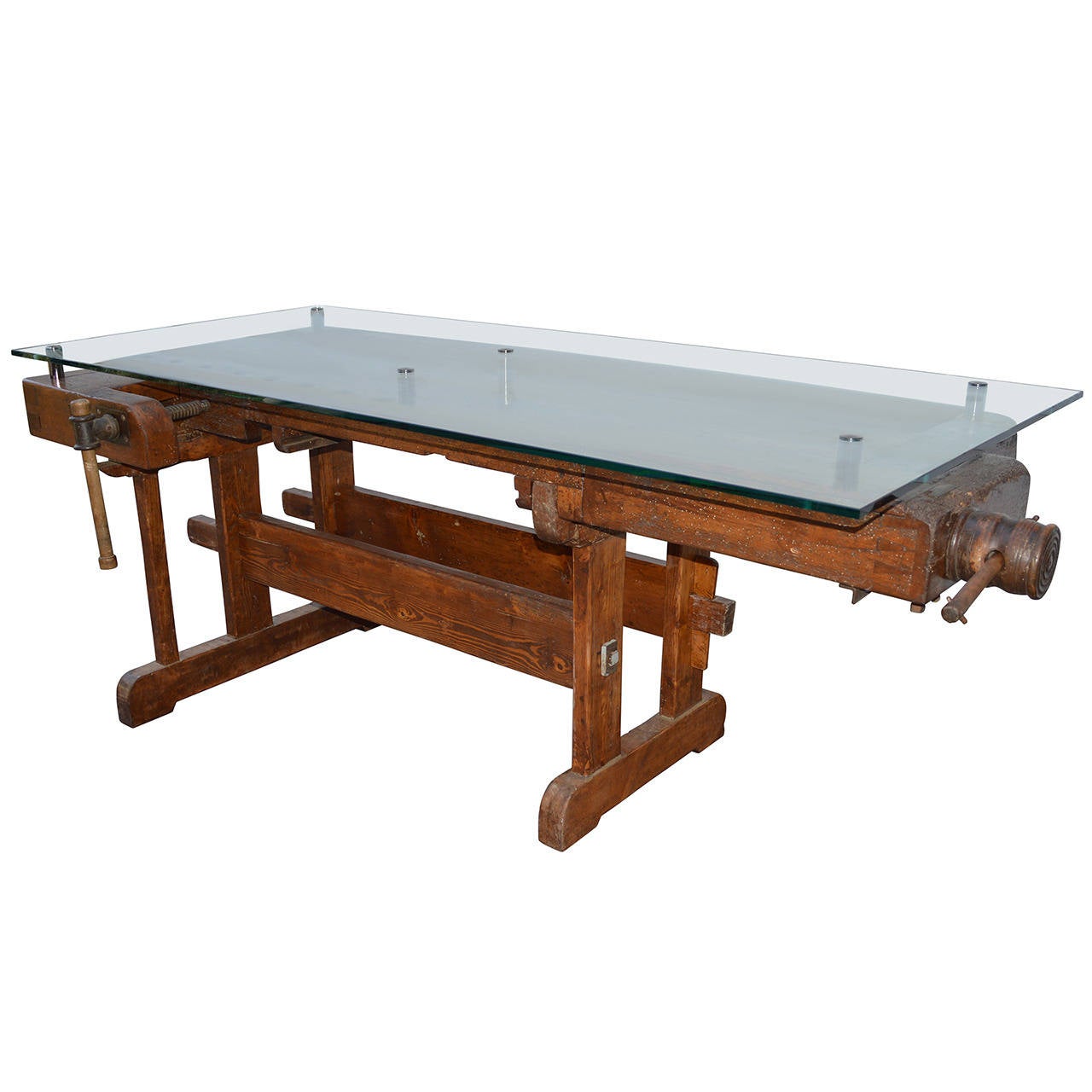 19th Century European Workbench as Glass Top Table at 1stdibs