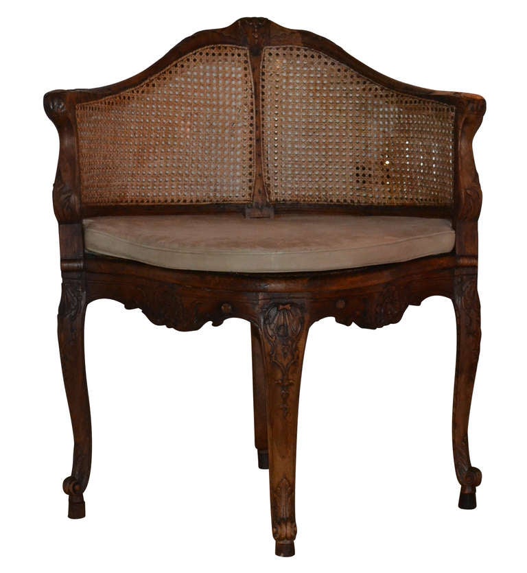 18th Century and Earlier French 18th Century Walnut Corner Cane Chair For Sale