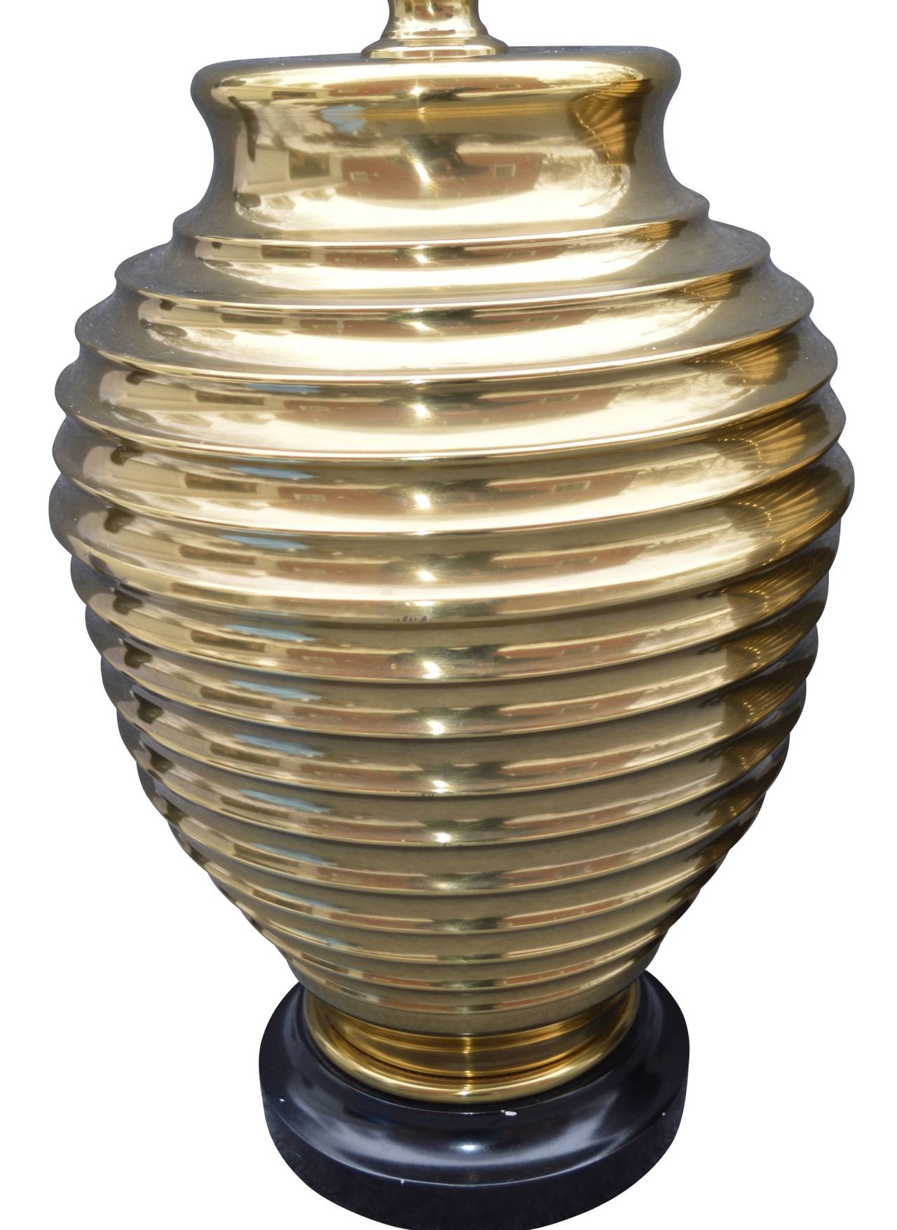 American Pair of Large Brass Beehive Table Lamps