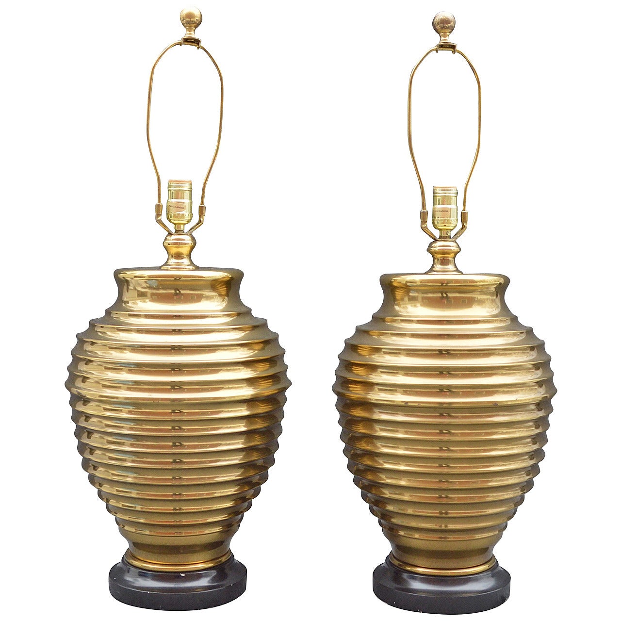 Pair of Large Brass Beehive Table Lamps
