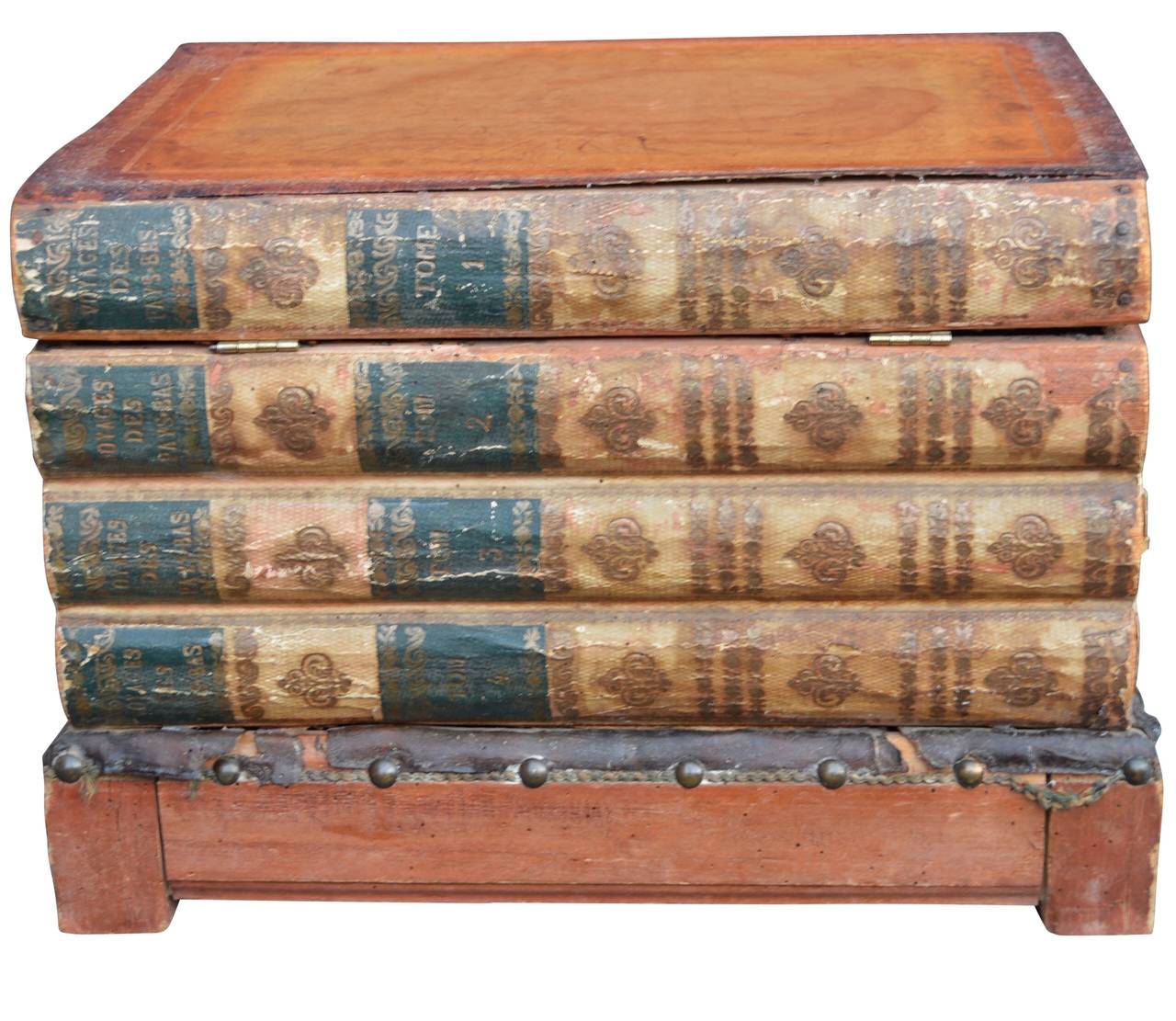 Leather 19th Century Book Side-Table with Compartment