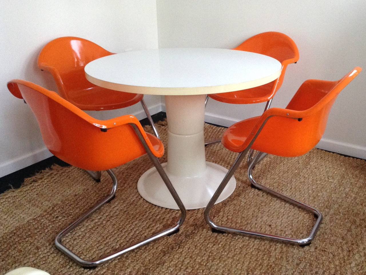 Chrome Orange Set of Four Haimi Chairs and Table