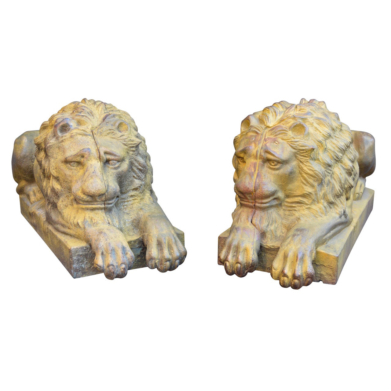 Large Set of Cast Iron Garden Lions